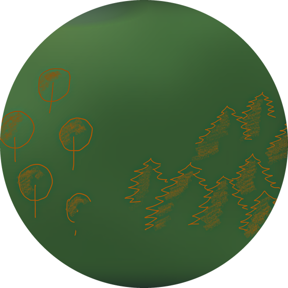Close-up of the forest: round crowns and pines